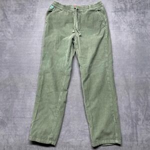 Empyre Corduroy Pants Men's S Green Relaxed Fit Mid-Rise Straight Leg Drawstring